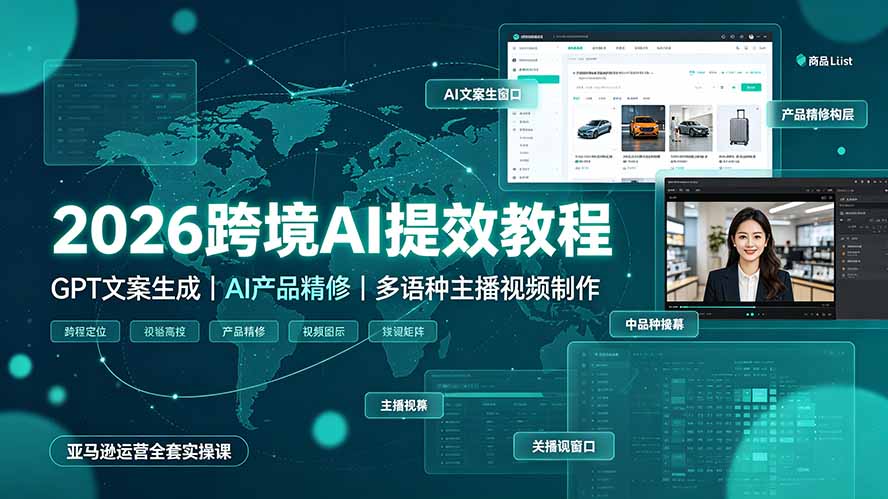 （19286期）2026跨境AI提效教程·GPT文案生成｜AI产品精修｜多语种主播视频制作，亚马逊运营全套实操课武野创库-网创项目资源站-副业项目-创业项目-搞钱项目野创库