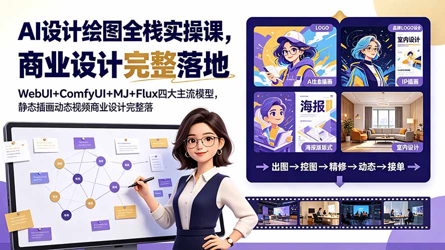 （19244期）AI设计绘图全栈实操课，WebUI+ComfyUI+MJ+Flux四大主流模型，静态插画动态视频商业设计完整落地教程武野创库-网创项目资源站-副业项目-创业项目-搞钱项目野创库