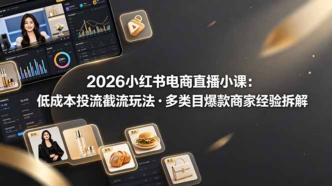 （19034期）2026小红书电商直播小课，低成本投流截流玩法，多类目爆款商家经验完整拆解教学武野创库-网创项目资源站-副业项目-创业项目-搞钱项目野创库
