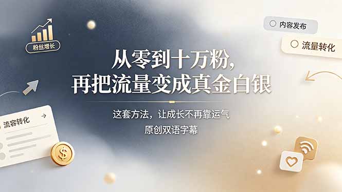 （19198期）从零到十万粉，再把流量变成真金白银——这套方法，让成长不再靠运气【原创双语字幕】武野创库-网创项目资源站-副业项目-创业项目-搞钱项目野创库