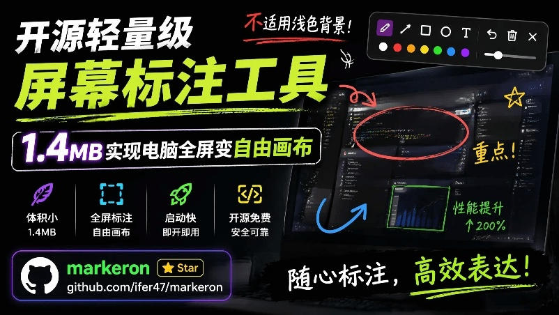 （19132期）开源轻量级屏幕标注工具，1.4MB实现电脑全屏变自由画布！支持8种标注工具和全键盘操控MarkerOn武野创库-网创项目资源站-副业项目-创业项目-搞钱项目野创库