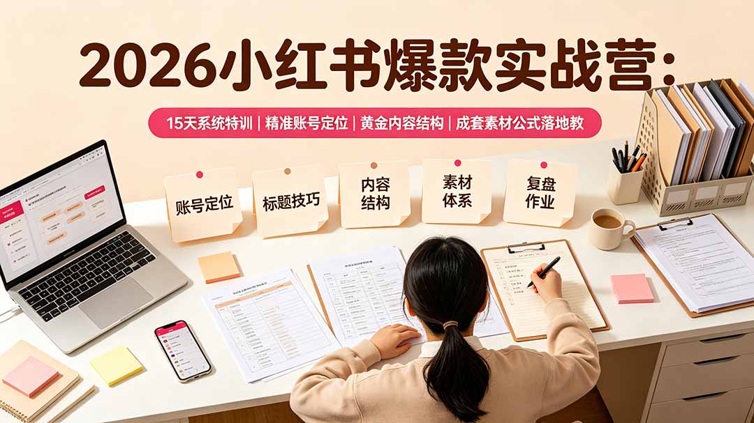 （19332期）2026小红书爆款实战营：15天系统特训｜精准账号定位｜黄金内容结构｜成套素材公式落地教程武野创库-网创项目资源站-副业项目-创业项目-搞钱项目野创库