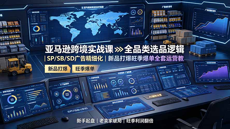 （19352期）亚马逊跨境实战课：全品类选品逻辑｜SP/SB/SD广告精细化｜新品打爆旺季爆单全套运营教程武野创库-网创项目资源站-副业项目-创业项目-搞钱项目野创库