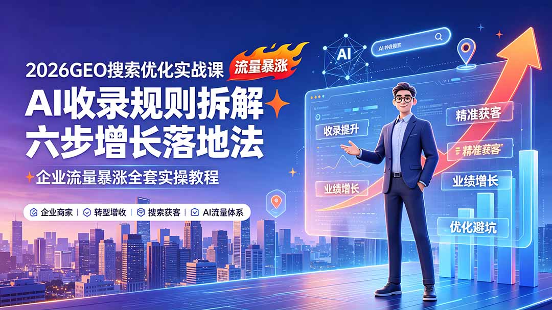 （19333期）2026GEO搜索优化实战课：AI收录规则拆解｜六步增长落地法｜企业流量暴涨全套实操教程武野创库-网创项目资源站-副业项目-创业项目-搞钱项目野创库