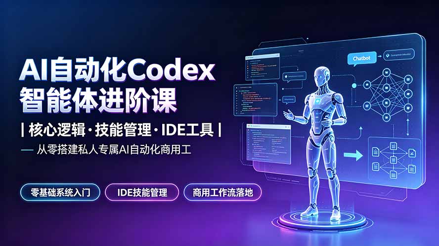 （19245期）AI自动化Codex智能体进阶课｜核心逻辑·技能管理·IDE工具｜从零搭建私人专属AI自动化商用工作流武野创库-网创项目资源站-副业项目-创业项目-搞钱项目野创库