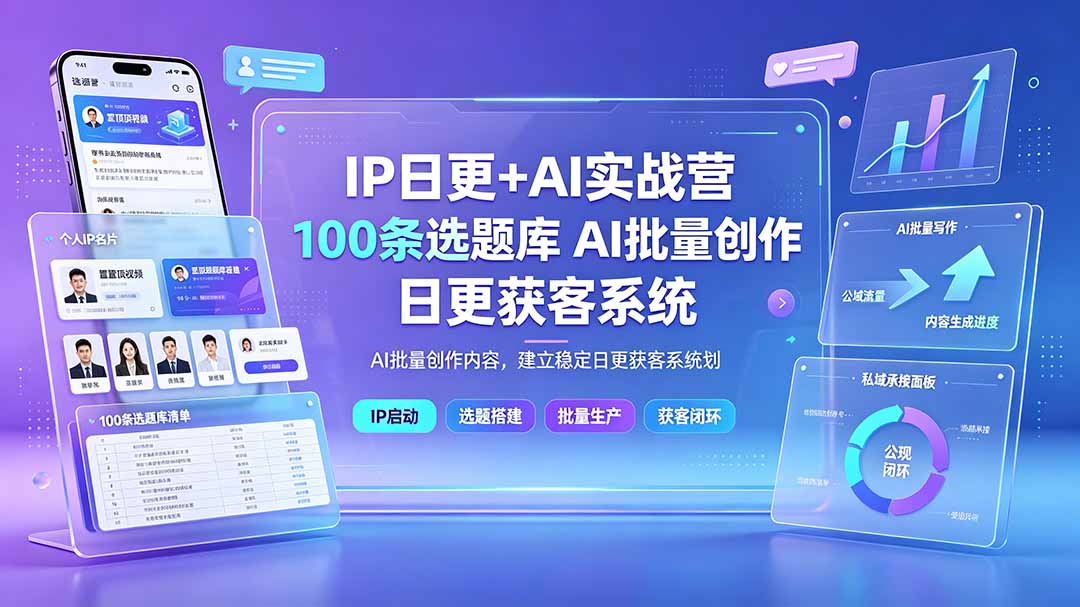 （19353期）IP日更+AI实战营：IP置顶视频制作×100条选题库搭建×10条日更规划，AI批量创作内容，建立稳定日更获客系统武野创库-网创项目资源站-副业项目-创业项目-搞钱项目野创库