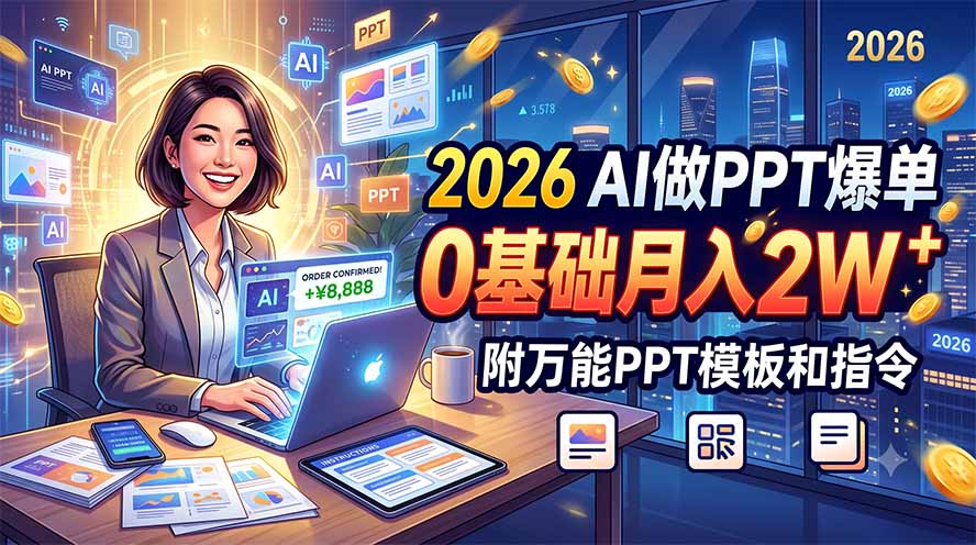 （19284期）2026 AI做PPT爆单，0基础月入2W，附万能PPT模板和指令武野创库-网创项目资源站-副业项目-创业项目-搞钱项目野创库