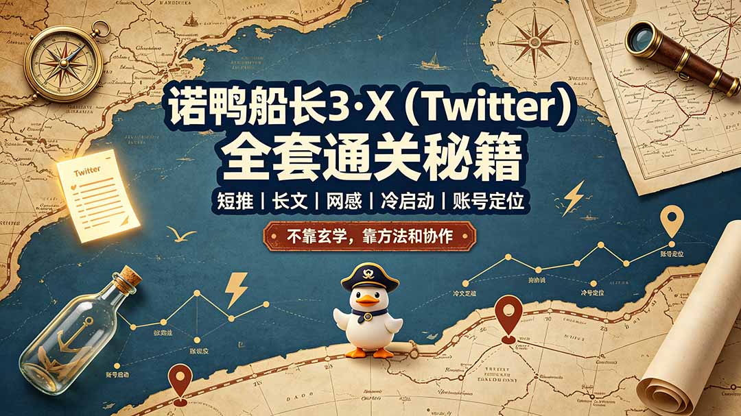 （19215期）诺鸭船长3·X（Twitter）全套通关秘籍，短推、长文、网感、冷启动、账号定位，不靠玄学，靠方法和协作武野创库-网创项目资源站-副业项目-创业项目-搞钱项目野创库