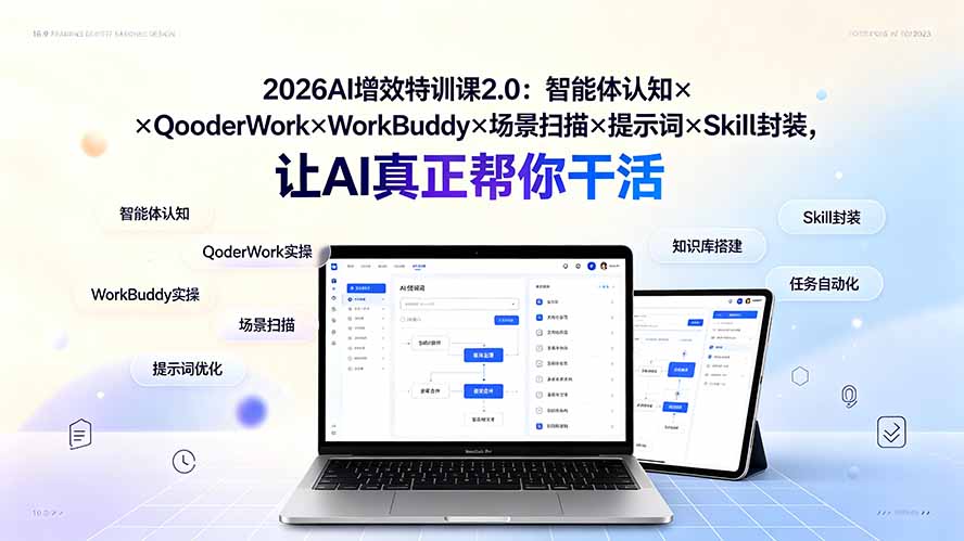 （19368期）2026AI增效特训课2.0：智能体认知×QoderWork×WorkBuddy×场景扫描×提示词×Skill封装，让AI真正帮你干活武野创库-网创项目资源站-副业项目-创业项目-搞钱项目野创库