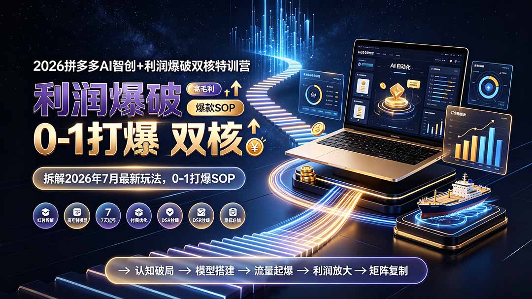 （19307期）2026拼多多AI智创+利润爆破双核特训营-拆解2026年7月最新玩法，0-1打爆SOP武野创库-网创项目资源站-副业项目-创业项目-搞钱项目野创库