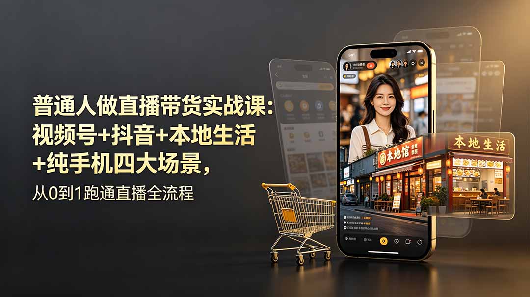（19111期）普通人做直播带货实战课：视频号+抖音+本地生活+纯手机四大场景，从0到1跑通直播全流程武野创库-网创项目资源站-副业项目-创业项目-搞钱项目野创库