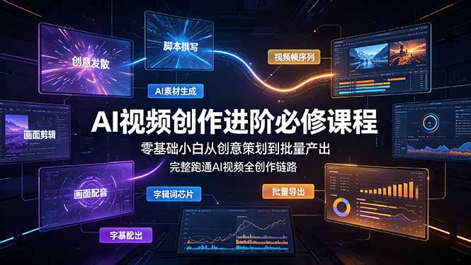 （19159期）AI视频创作进阶必修课程：零基础小白从创意策划到批量产出，完整跑通AI视频全创作链路武野创库-网创项目资源站-副业项目-创业项目-搞钱项目野创库