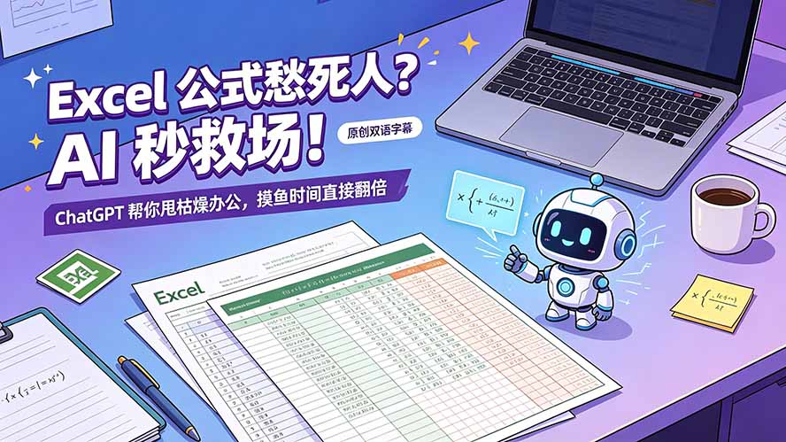 （19487期）Excel 公式愁死人？AI 秒救场！ChatGPT 帮你甩枯燥办公，摸鱼时间直接翻倍【原创双语字幕】武野创库-网创项目资源站-副业项目-创业项目-搞钱项目野创库
