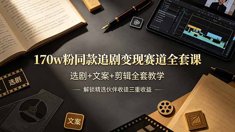 （19123期）170w粉博主同款追剧变现赛道全套课，选剧+文案+剪辑全套教学，解锁精选伙伴收徒三重收益武野创库-网创项目资源站-副业项目-创业项目-搞钱项目野创库