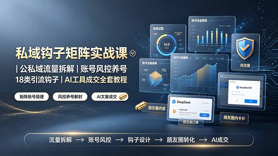 （19321期）私域钩子矩阵实战课〓公私域流量拆解｜账号风控养号｜18类引流钩子｜AI工具成交全套教程武野创库-网创项目资源站-副业项目-创业项目-搞钱项目野创库