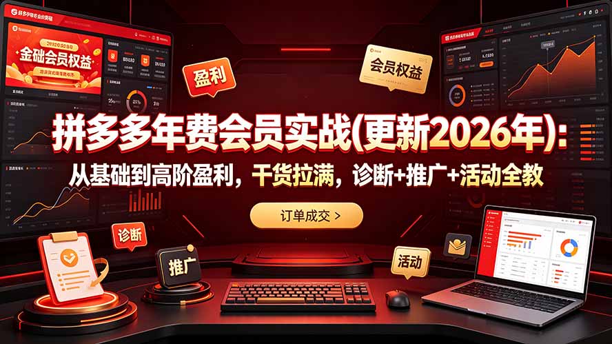 （19290期）拼多多年费会员实战(更新2026年)：从基础到高阶盈利，干货拉满，诊断+推广+活动全教武野创库-网创项目资源站-副业项目-创业项目-搞钱项目野创库