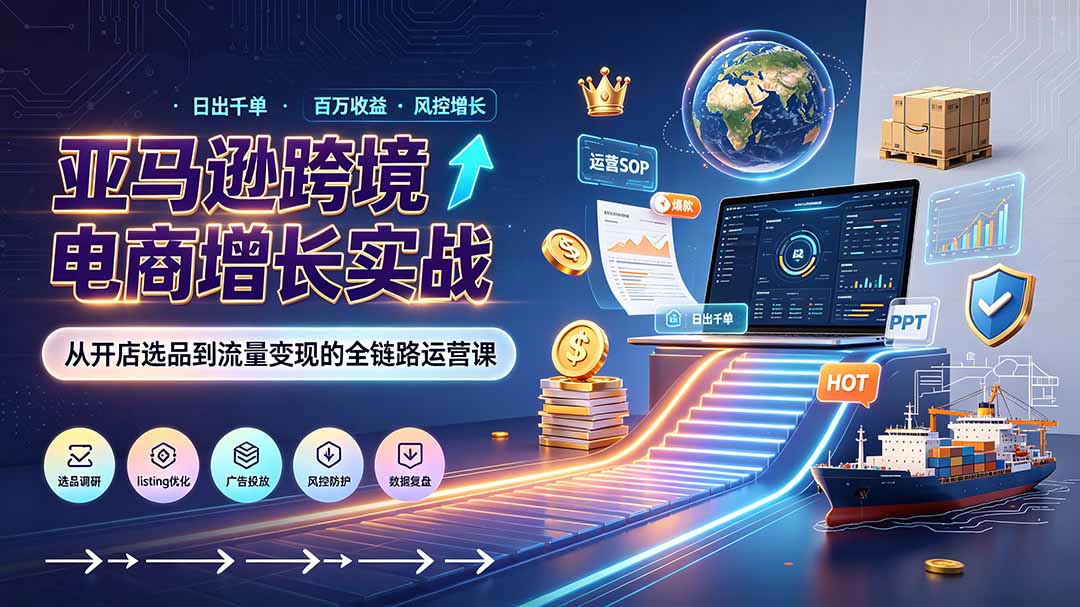 （19308期）亚马逊0-1孵化特训营8期：从注册风控到稳定日出千单实战，规避审核封店风险，标准化执行流程落地武野创库-网创项目资源站-副业项目-创业项目-搞钱项目野创库