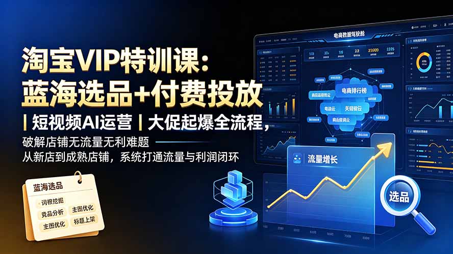 （19399期）淘宝VIP特训课：蓝海选品+付费投放｜短视频AI运营｜大促起爆全流程，破解店铺无流量无利润难题武野创库-网创项目资源站-副业项目-创业项目-搞钱项目野创库
