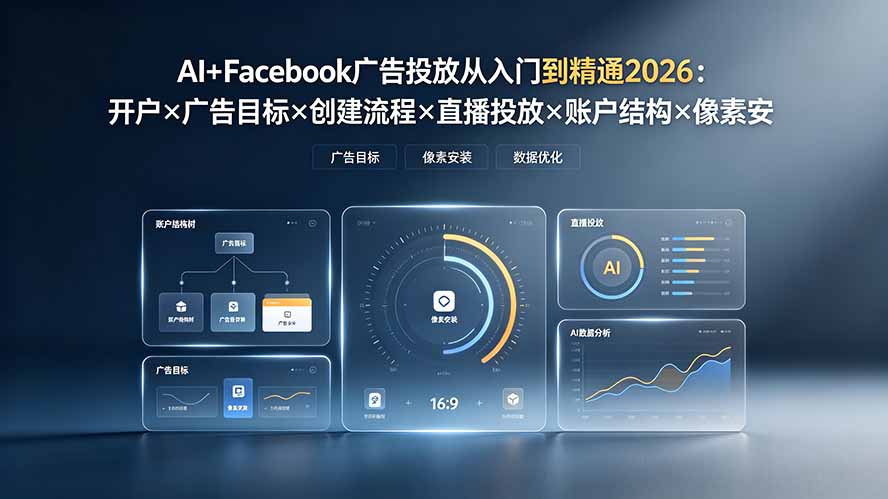 （19465期）AI+Facebook广告投放从入门到精通2026：开户×广告目标×创建流程×直播投放×账户结构×像素安装×AI赋能武野创库-网创项目资源站-副业项目-创业项目-搞钱项目野创库