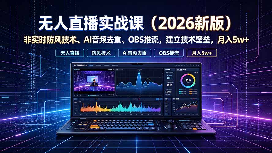 （19292期）无人直播实战课（更新7月），非实时防风技术、AI音频去重、OBS推流，建立技术壁垒，月入5w+武野创库-网创项目资源站-副业项目-创业项目-搞钱项目野创库