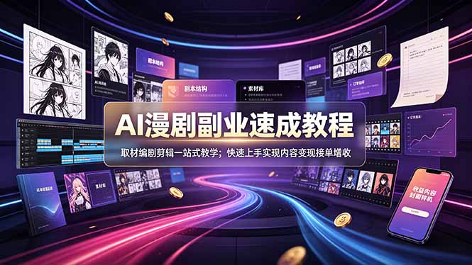 （19157期）AI漫剧副业速成教程，取材编剧剪辑一站式教学；快速上手实现内容变现接单增收武野创库-网创项目资源站-副业项目-创业项目-搞钱项目野创库