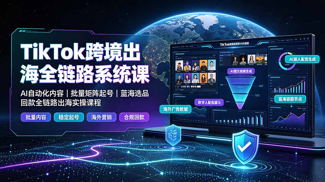 （19425期）TikTok跨境出海全链路系统课-2026年7月：AI自动化内容｜批量矩阵起号｜蓝海选品回款全链路出海实操课程武野创库-网创项目资源站-副业项目-创业项目-搞钱项目野创库
