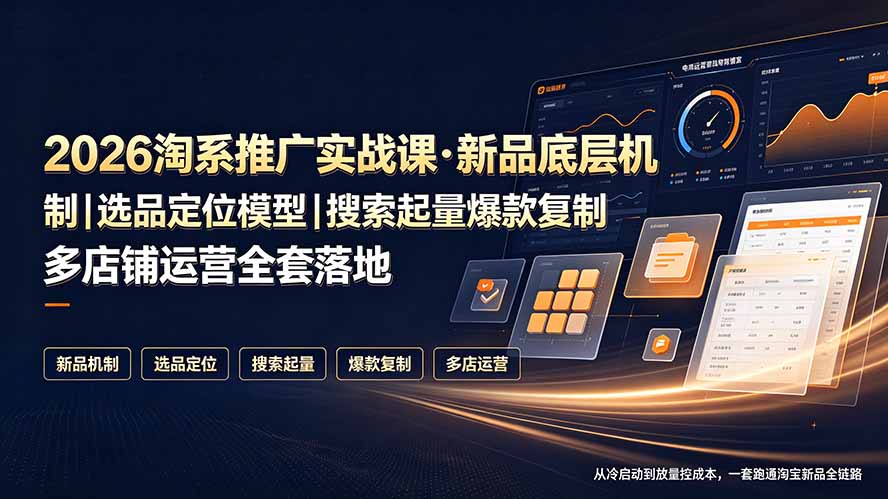 （19272期）2026淘系推广实战课·新品底层机制｜选品定位模型｜搜索起量爆款复制多店铺运营全套落地教程武野创库-网创项目资源站-副业项目-创业项目-搞钱项目野创库