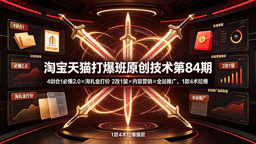 （19428期） 淘宝天猫打爆班原创技术第84期：4剑合1必爆2.0×淘礼金打价×2改1留×内容营销×全站推广，1款4术拉爆武野创库-网创项目资源站-副业项目-创业项目-搞钱项目野创库