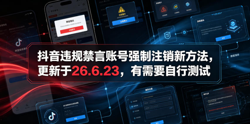 （19015期）抖音违规禁言账号强制注销新方法，更新于26.6.23，有需要自行测试武野创库-网创项目资源站-副业项目-创业项目-搞钱项目野创库