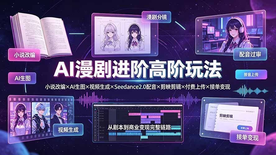 （19430期）AI漫剧进阶高阶玩法：小说改编×AI生图×视频生成×Seedance2.0配音×剪映剪辑×付费上传×接单变现武野创库-网创项目资源站-副业项目-创业项目-搞钱项目野创库