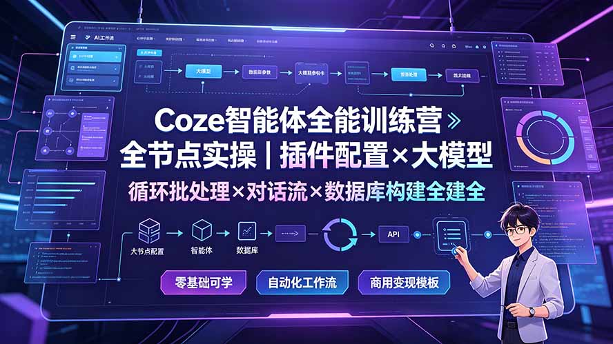 （19324期）Coze智能体全能训练营：全节点实操｜插件配置×大模型×循环批处理×对话流×数据库构建全教学武野创库-网创项目资源站-副业项目-创业项目-搞钱项目野创库