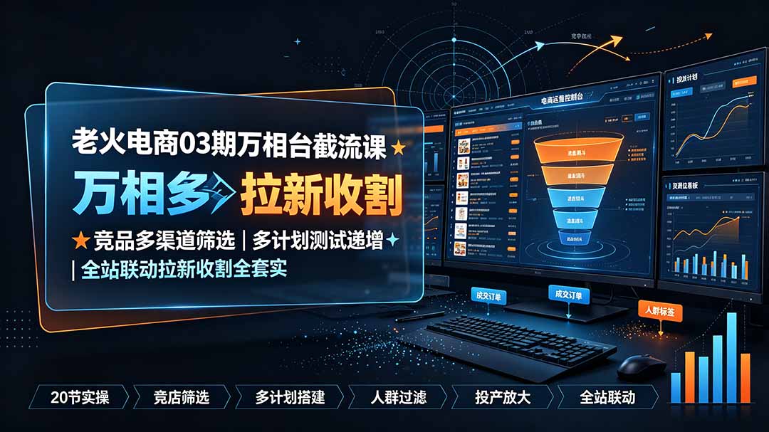 （19431期）老火电商03期万相台截流课：竞品多渠道筛选｜多计划测试递增｜全站联动拉新收割全套实操教学武野创库-网创项目资源站-副业项目-创业项目-搞钱项目野创库