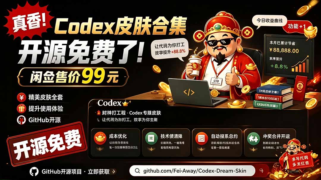 （19432期）闲鱼售卖99元的Codex皮肤包，GitHub 免费开源了！让你的codex变成精美界面 Codex Dream Skin武野创库-网创项目资源站-副业项目-创业项目-搞钱项目野创库