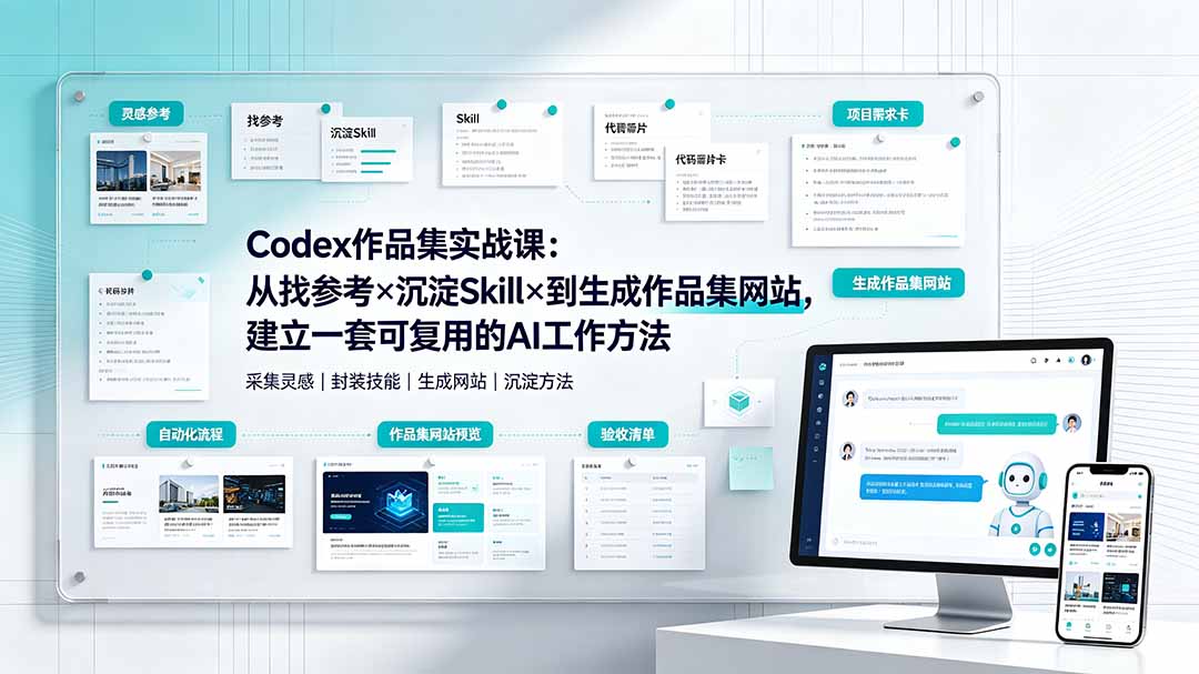 （19361期）Codex作品集实战课：从找参考×沉淀Skill×到生成作品集网站，建立一套可复用的AI工作方法武野创库-网创项目资源站-副业项目-创业项目-搞钱项目野创库