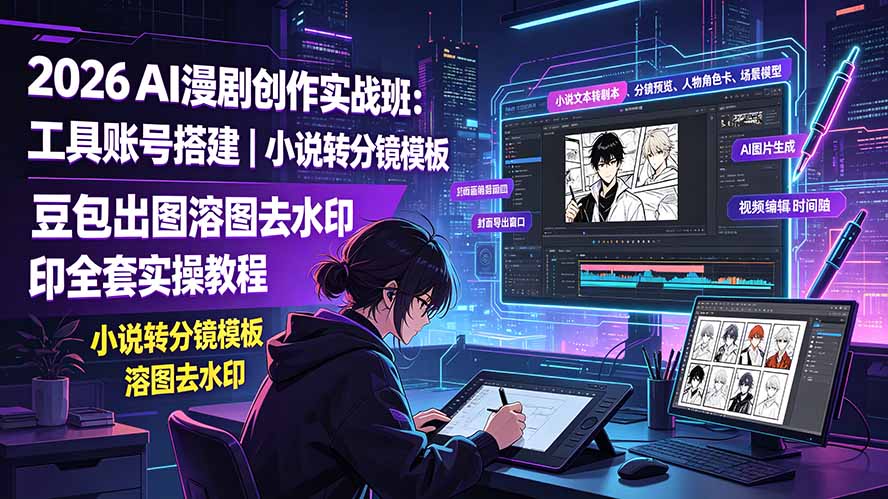 （19433期）2026AI漫剧创作实战班：工具账号搭建｜小说转分镜模板｜豆包出图溶图去水印全套实操教程武野创库-网创项目资源站-副业项目-创业项目-搞钱项目野创库