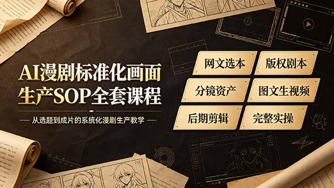 （19401期）AI漫剧标准化画面生产SOP全套课程-更新，网文选本版权剧本分镜资产全覆盖，图文生视频后期剪辑完整实操教学武野创库-网创项目资源站-副业项目-创业项目-搞钱项目野创库