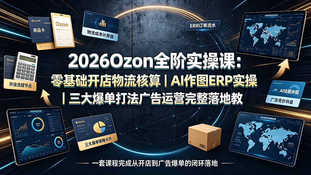 （19400期）2026Ozon全阶实操课：零基础开店物流核算｜AI作图ERP实操｜三大爆单打法广告运营完整落地教程武野创库-网创项目资源站-副业项目-创业项目-搞钱项目野创库
