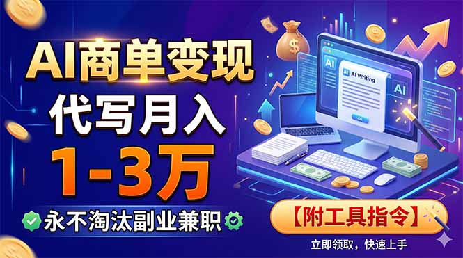 （19102期）AI商单变现，靠代写月入1-3万，永不淘汰副业兼职【附工具指令】武野创库-网创项目资源站-副业项目-创业项目-搞钱项目野创库