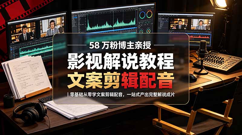 （19160期）58 万粉博主荧幕春秋亲授影视解说教程｜零基础从零学文案剪辑配音，一站式产出完整解说成片武野创库-网创项目资源站-副业项目-创业项目-搞钱项目野创库