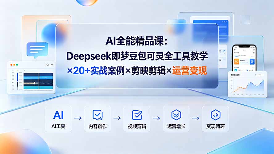 （19278期）AI全能精品课：Deepseek即梦豆包可灵全工具教学×20+实战案例×剪映剪辑×运营变现武野创库-网创项目资源站-副业项目-创业项目-搞钱项目野创库