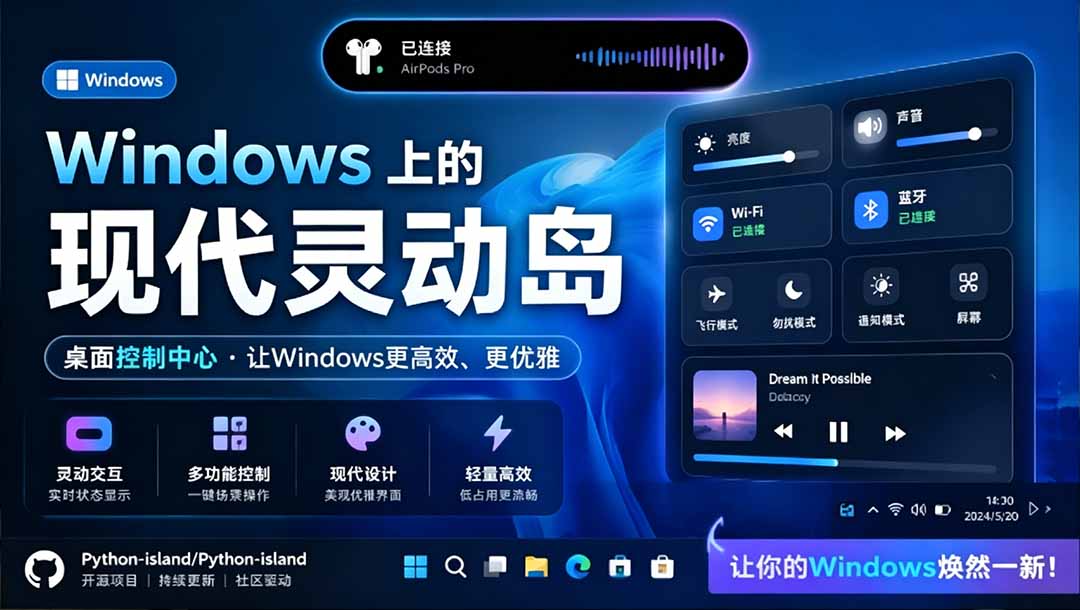 （19104期）Windows也能拥有桌面灵动岛！现代化的系统控制中心，让你的电脑多个黑刘海，PyIsland武野创库-网创项目资源站-副业项目-创业项目-搞钱项目野创库