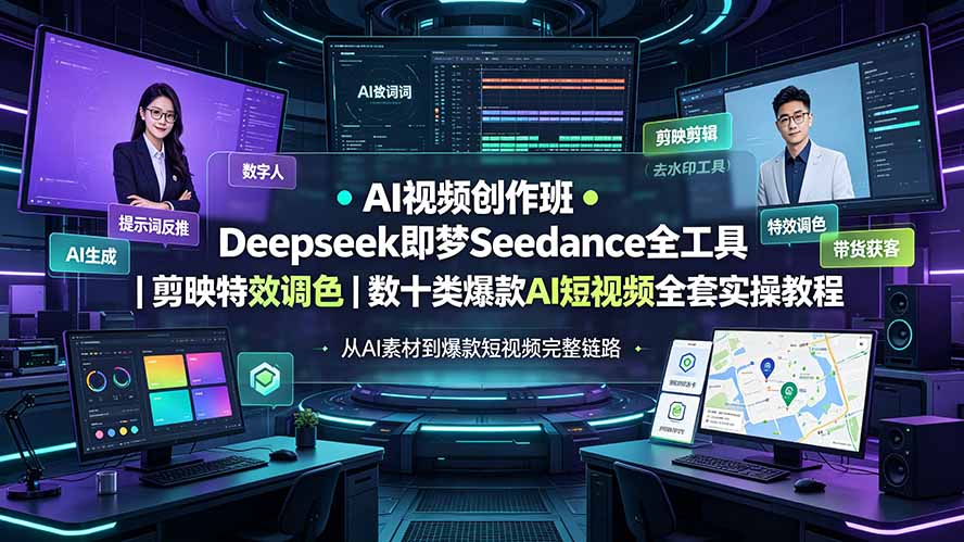 （19454期）AI视频创作班◆Deepseek即梦Seedance全工具｜剪映特效调色｜数十类爆款AI短视频全套实操教程武野创库-网创项目资源站-副业项目-创业项目-搞钱项目野创库