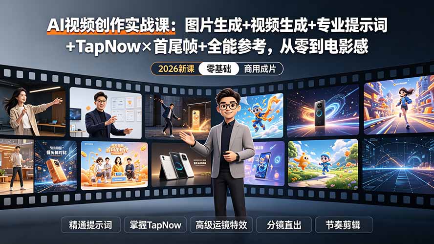 （19383期）AI视频创作实战课：图片生成+视频生成+专业提示词+TapNow×首尾帧+全能参考，从零到电影感成片武野创库-网创项目资源站-副业项目-创业项目-搞钱项目野创库