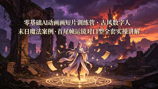 （19078期）零基础AI动画短片训练营，古风数字人末日魔法案例，首尾帧运镜对口型全套实操讲解武野创库-网创项目资源站-副业项目-创业项目-搞钱项目野创库