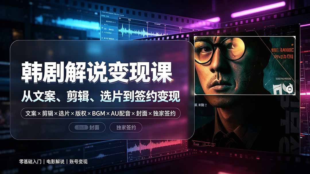（19438期）抖音270W粉丝博主亲授韩剧解说课：文案×剪辑×选片×版权×BGM×AU配音×封面×独家签约，零基础到变现武野创库-网创项目资源站-副业项目-创业项目-搞钱项目野创库