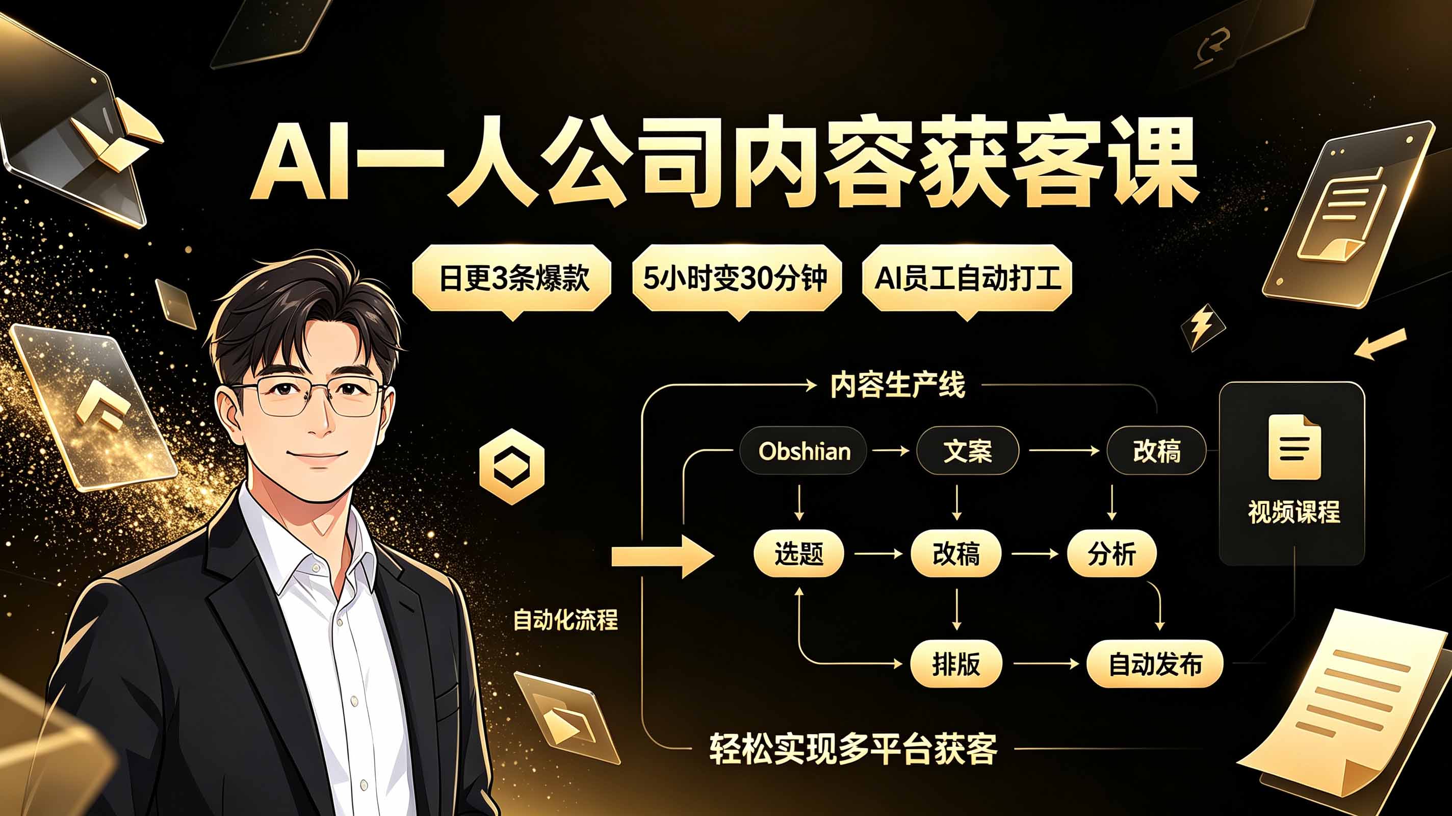 （19387期）AI一人公司内容获客课：日更3条爆款×5小时变30分钟×AI员工自动打工，轻松实现多平台获客武野创库-网创项目资源站-副业项目-创业项目-搞钱项目野创库