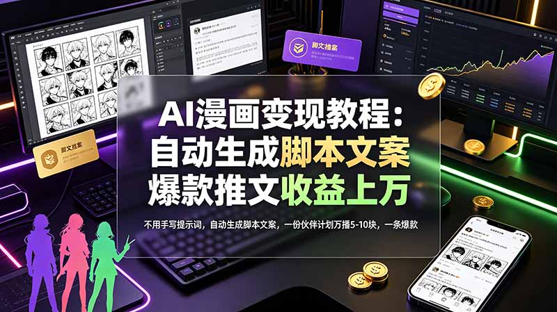（19170期）AI漫画变现教程：不用手写提示词，自动生成脚本文案，一份伙伴计划万播5-10块，一条爆款推文收益上万武野创库-网创项目资源站-副业项目-创业项目-搞钱项目野创库