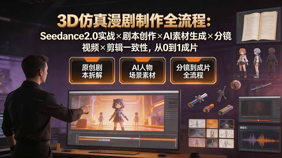 （19341期）3D仿真漫剧制作全流程：Seedance2.0实战×剧本创作×AI素材生成×分镜视频×剪辑一致性，从0到1成片武野创库-网创项目资源站-副业项目-创业项目-搞钱项目野创库