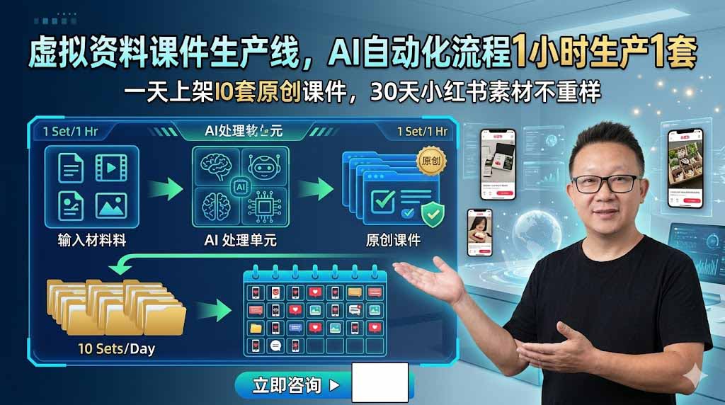 （19091期）虚拟资料课件生产线，AI自动化流程1小时生产1套，一天上架10套原创课件，30天小红书素材不重样武野创库-网创项目资源站-副业项目-创业项目-搞钱项目野创库