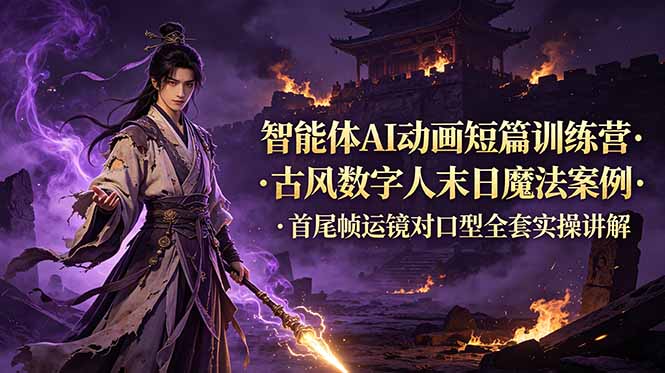 （19114期）智能体AI动画短篇训练营-更新，古风数字人末日魔法案例，首尾帧运镜对口型全套实操讲解武野创库-网创项目资源站-副业项目-创业项目-搞钱项目野创库